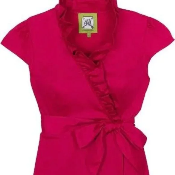 Elizabeth McKay Ruffle Collar Sleeveless Wrap Dress With Gold Button Accent - Picture 5 of 14